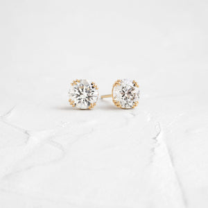 Product photo of 14k Yellow Gold 2ctw. Round-cut Solitaire Diamond Threaded Earrings featuring four triple-prongs|2ctw.|14k Yellow Gold