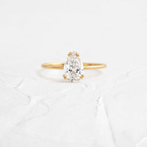 Product photo of 14k Yellow Gold 1ct. Pear-cut Solitaire Diamond Filament Engagement Ring featuring four double-prongs|14k Yellow Gold