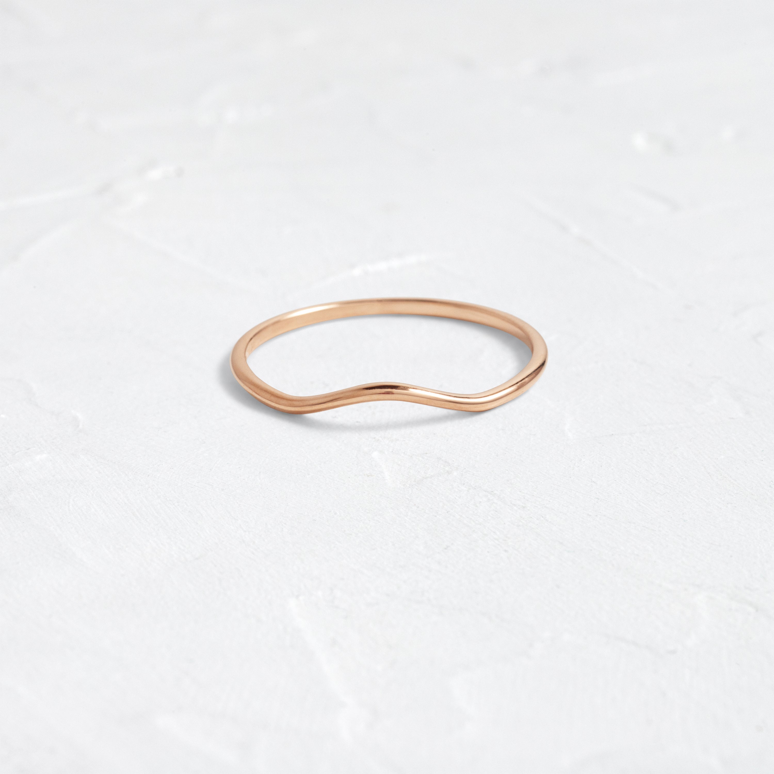 Small & Delicate 14k Rose Gold Womens Curved Wedding Band, V