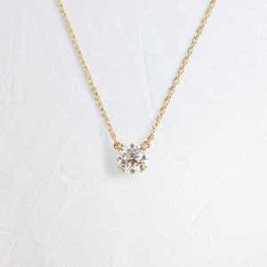 Product photo of 14k Yellow Gold 0.7ct. Round-cut Solitaire Champagne Diamond Threaded Necklace featuring four triple-prongs|14k Yellow Gold