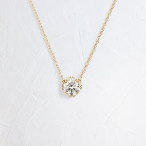 Product photo of 14k Yellow Gold 0.7ct. Round-cut Champagne Diamond with Halo Threaded Necklace featuring four triple-prongs|14k Yellow Gold