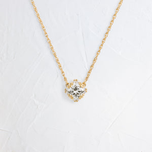 Product photo of 14k Yellow Gold 0.45ct. Round-cut with Halo Diamond Threaded Necklace featuring four triple-prongs|14k Yellow Gold