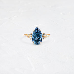 Product photo of One of a Kind 14k Yellow Gold 2.4ct. Pear-cut Blue Diamond Snowdrift Engagement Ring featuring accent diamonds|14k Yellow Gold