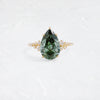 Product photo of One of a Kind 14k Yellow Gold 3.03ct. Pear-cut Green Diamond Snowdrift Engagement Ring featuring accent diamonds