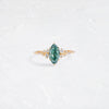 Zoom in on Product photo of One of a Kind 14k Yellow Gold 1.05ct. Marquise-cut Blue-Green Diamond Snowdrift Engagement Ring featuring accent diamonds