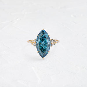 Product photo of One of a Kind 14k Yellow Gold 4.2ct. Marquise-cut Blue Diamond Snowdrift Engagement Ring featuring accent diamonds|14k Yellow Gold