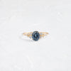 Product photo of One of a Kind 14k Yellow Gold 1.12ct. Oval-cut Blue Montana Sapphire Snowdrift Engagement Ring featuring accent diamonds