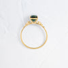 Zoom in on Top view of One of a Kind 14k Yellow Gold 1.68ct. Oval-cut Greenish-Blue Australian Sapphire Snowdrift Engagement Ring