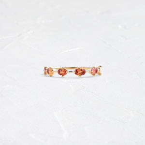 |14k Yellow Gold|Quintet of Oval Sapphires, Single Diamond - Edition 1|Blush