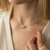 Zoom in on 14k Yellow Gold 1.7ct. Oval-cut Diamond Snowdrift Necklace featuring accent diamonds worn on model