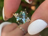 Zoom in on Video of One of a Kind 14k Yellow Gold 3.03ct. Pear-cut Green Diamond Snowdrift Engagement Ring featuring accent diamonds worn on hand