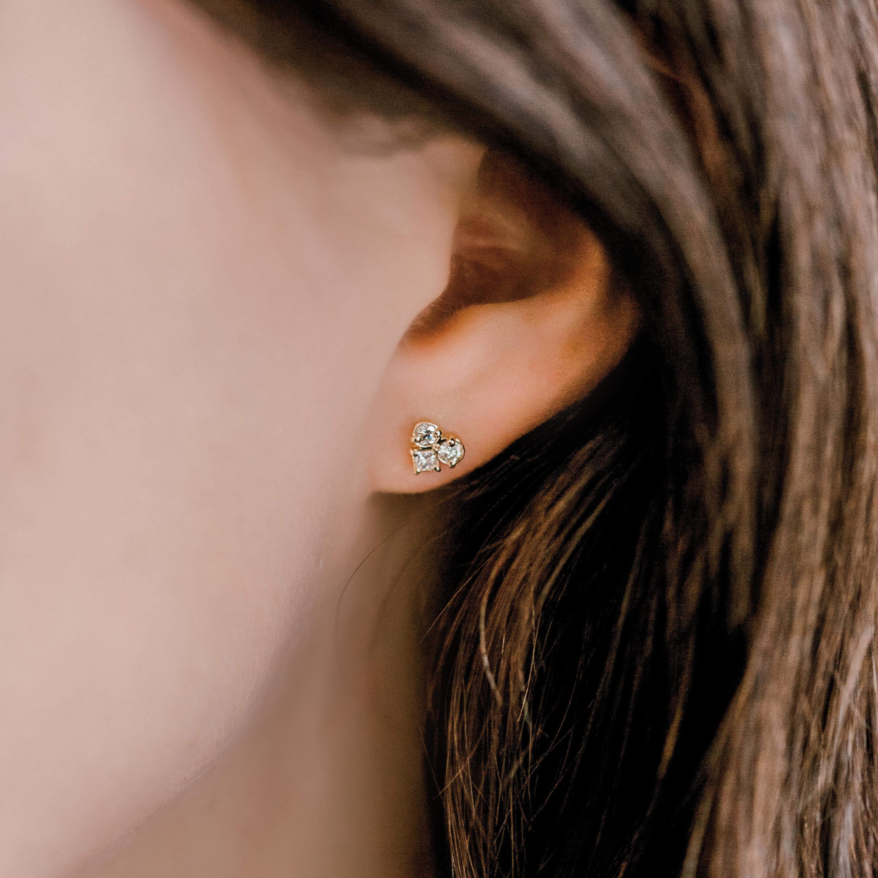 Mosaic Studs | Princess Cut Diamond Earrings | Melanie Casey 14K Rose Gold