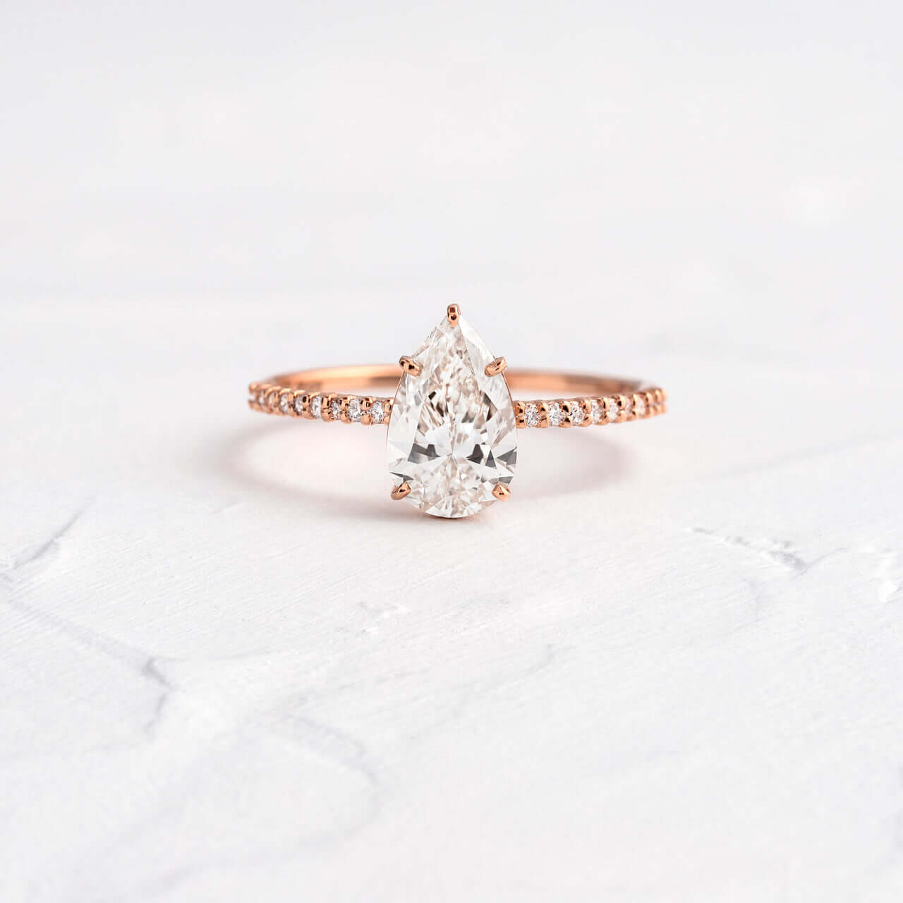 Whisper Ring with Pave Band, Pear Cut | Melanie Casey